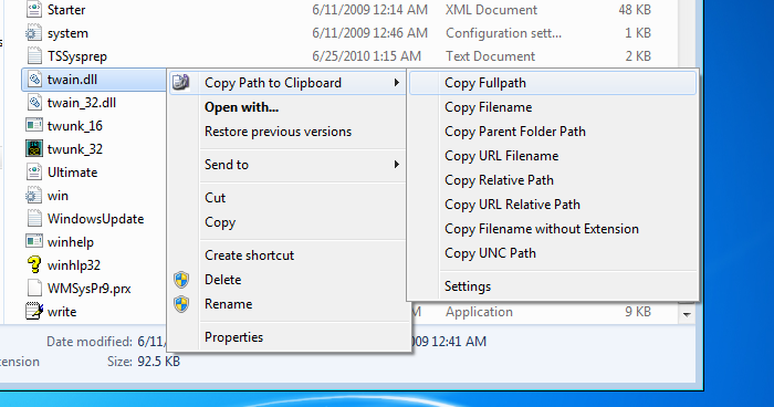 Copy the path of files with a right click.