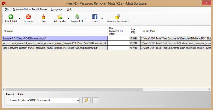 Livre PDF Password Remover Tela Principal