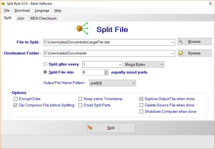 Free file splitter and joiner