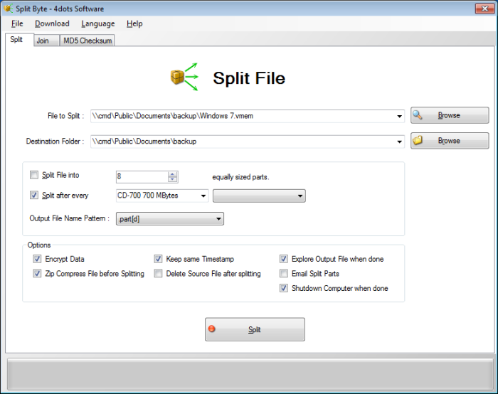 Advanced utility to split and join files.