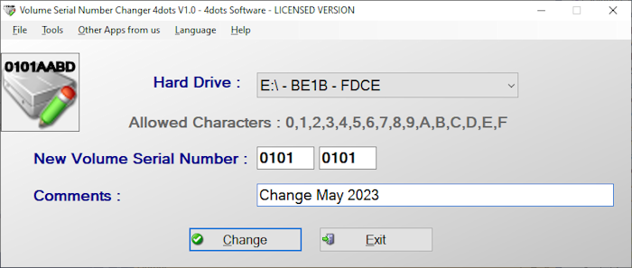 Volume Serial Number Changer 4dots Windows 11 download