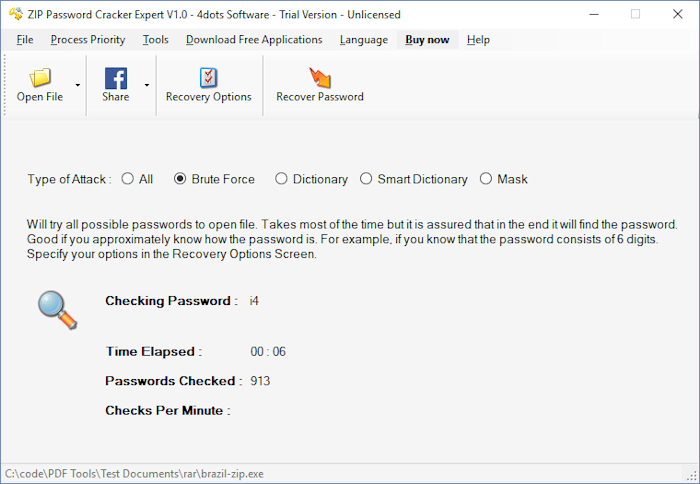 Click to view ZIP Password Cracker Expert 1.1 screenshot