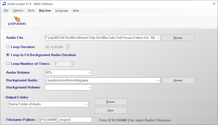 Loop audio clip also with background audio