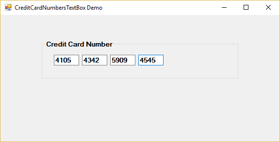 FourDotsCreditCardNumbersTextBox Custom Control Screenshot