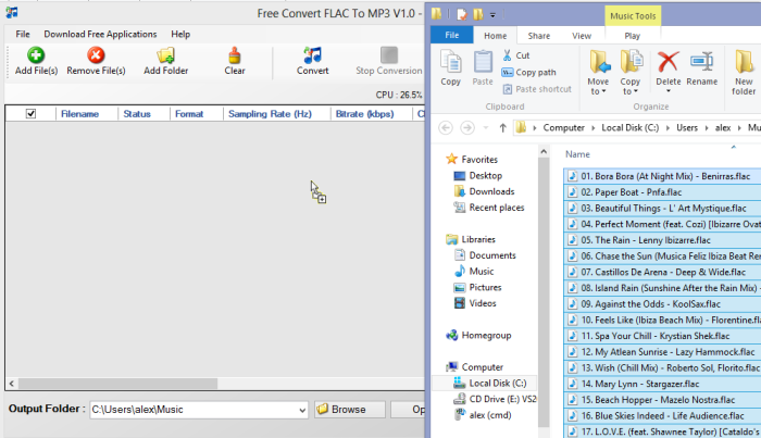 Add input files by a simple drag and drop from Windows Explorer.